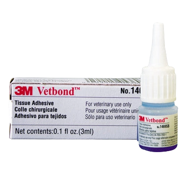 Vetbond™ Tissue Adhesive,"Box with small adhesive bottle and applicator cap"