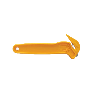 Plastic Wrap Cutter,"Yellow handheld wrap cutter with curved blade"