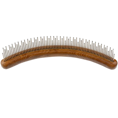 "Aaronco 7"" HoneyCurve Staggered Pins Comb Wood Handle","Curved wooden pet comb with staggered metal pins"