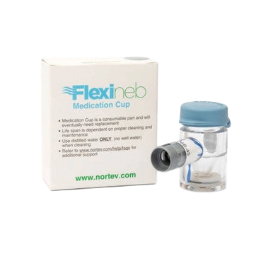 Flexineb® Medium Medication Cup,"Clear medication cup with blue cap in box"