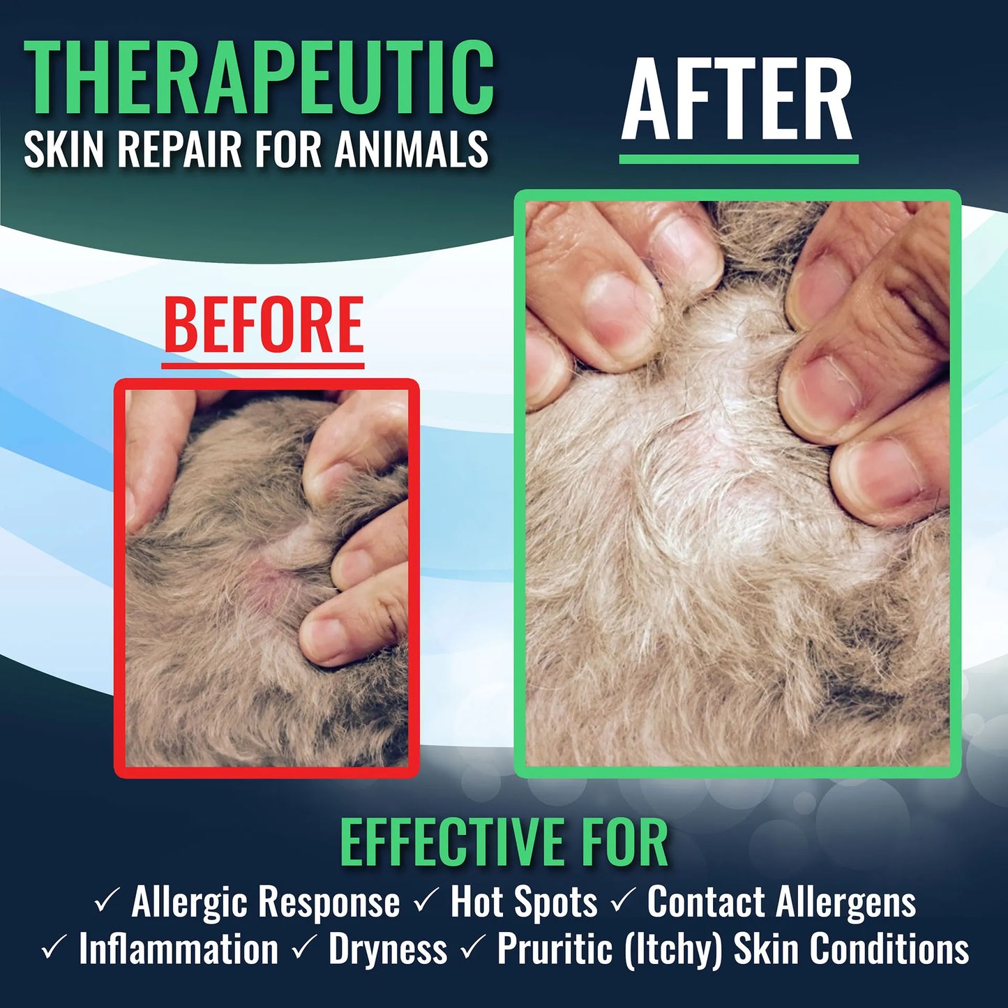 AtopiCream™ HC,"Before-and-after close-up of animal skin and fur"