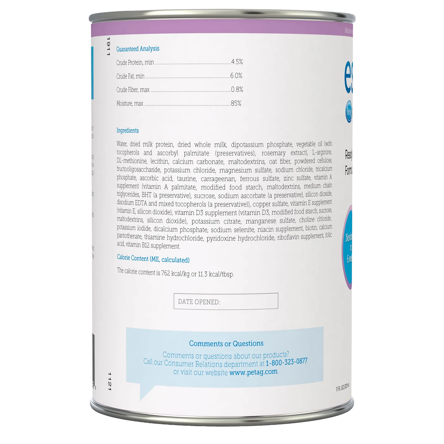 Esbilac® Puppy Milk Replacer,"Can with side label showing ingredients and guaranteed analysis"