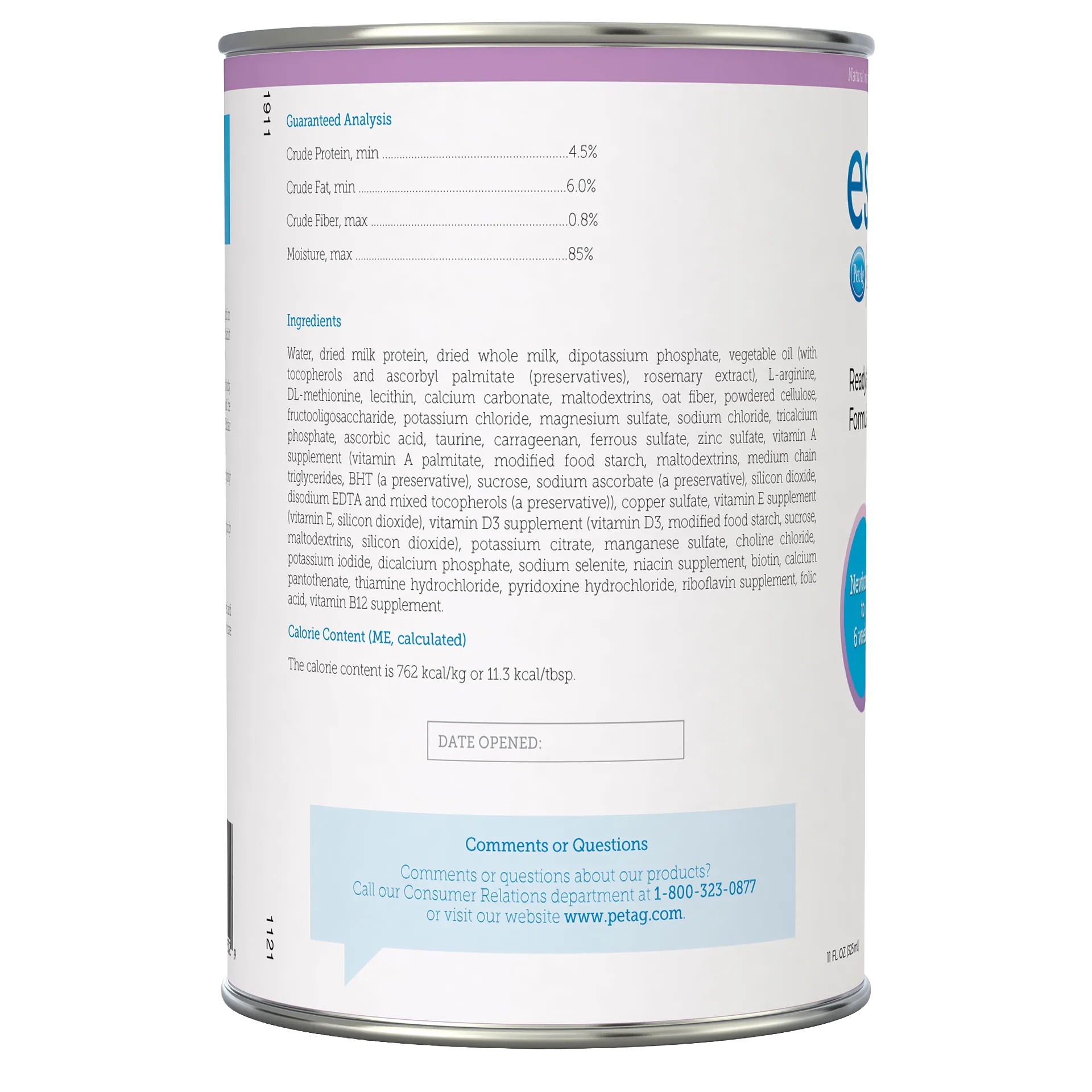 Esbilac® Puppy Milk Replacer,"Can with side label showing ingredients and guaranteed analysis"
