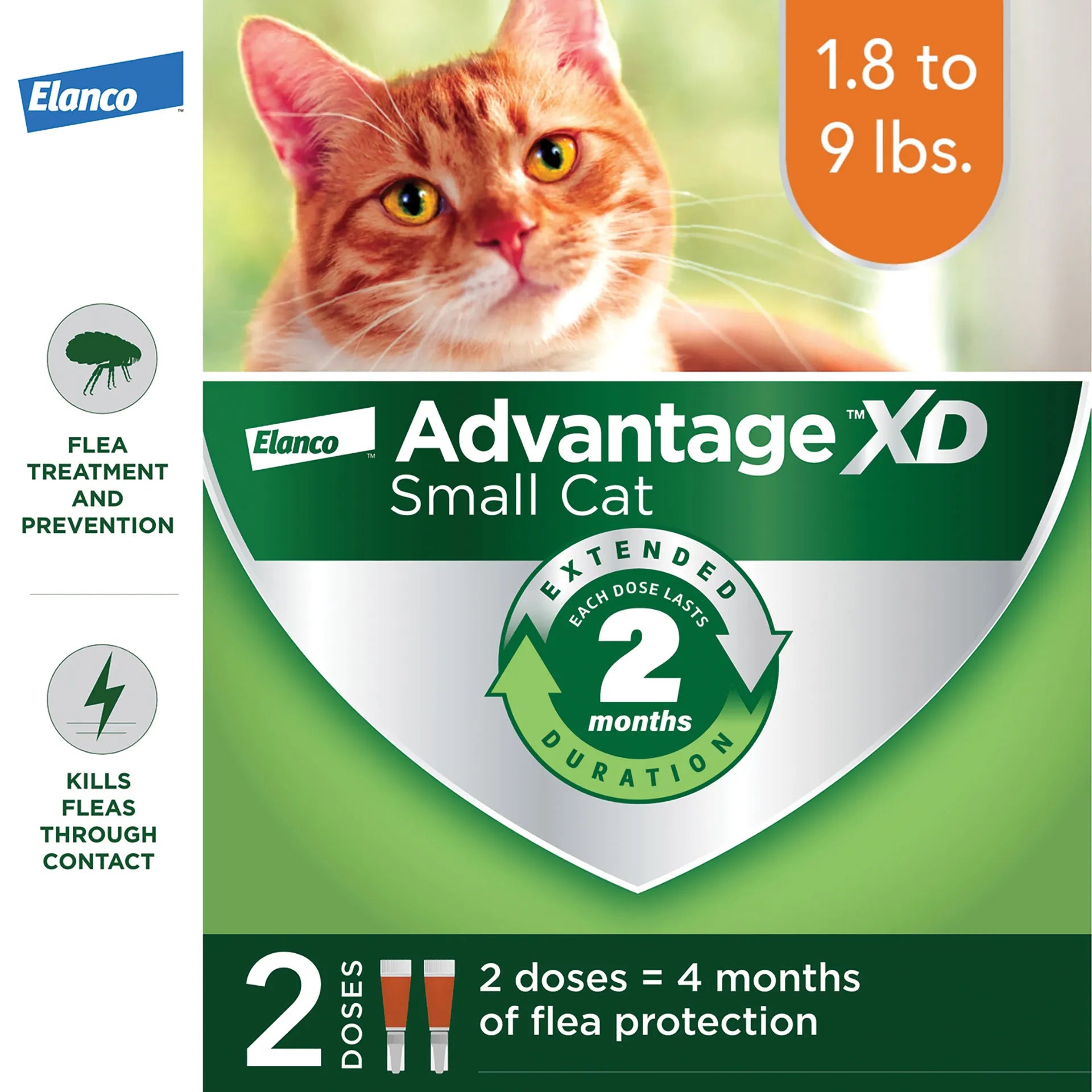 Advantage™ XD,"Product box with orange tabby cat and two applicator tubes"