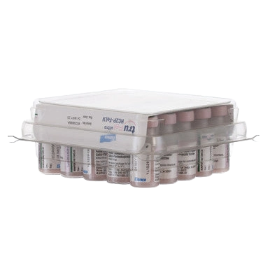 TruFel™ Ultra HC2P-FELV (Ultra Fel-O-Vax FVRCP+FELV),"Tray of small labeled vials with pink caps and clear cover"