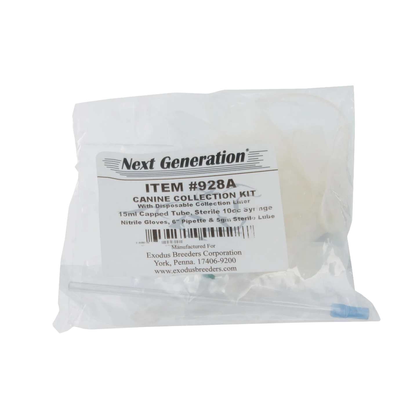 Canine Collection Kit with Collection Cone & 6"" Pipette","Clear bagged kit with collection cone, pipette, and gloves"