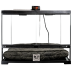 Puppywarmer® Puppy Incubator,"Glass-front incubator with digital controller and gray bed pad"
