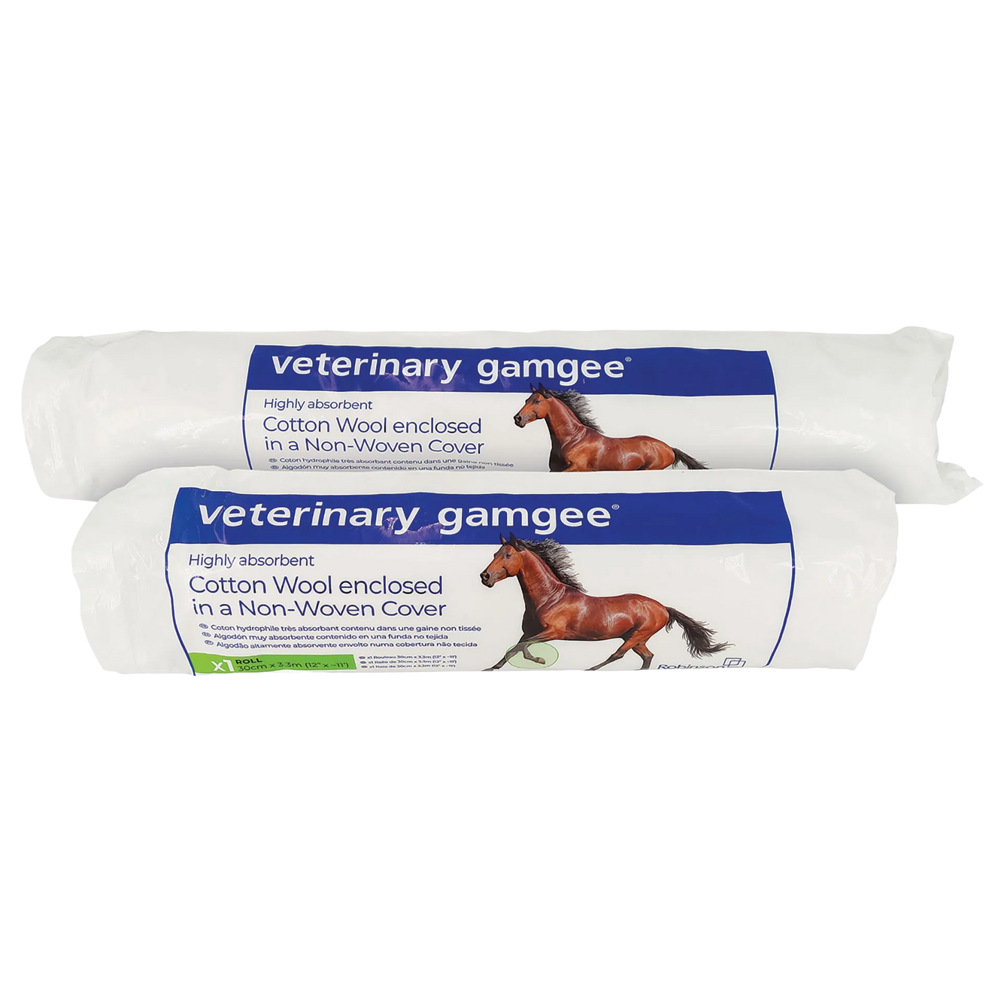 Gamgee® Cotton Leg Padding,"Two wrapped white cotton padding rolls"