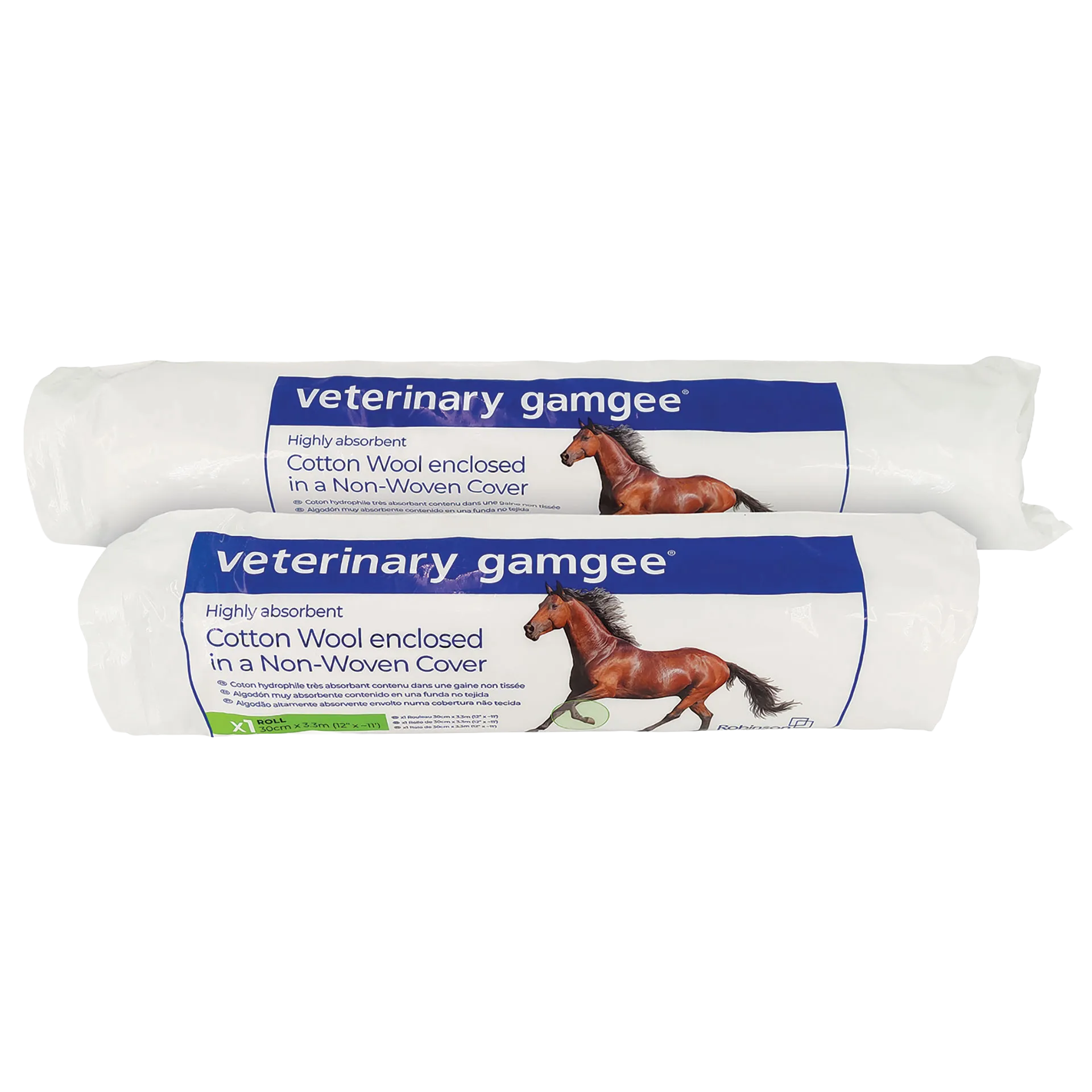 Gamgee® Cotton Leg Padding,"Two wrapped white cotton padding rolls"