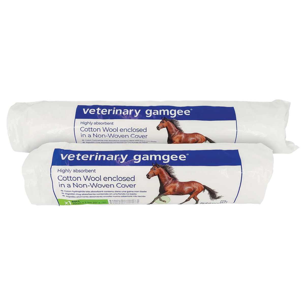 Gamgee® Cotton Leg Padding,"Two wrapped white cotton padding rolls"