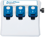 AccuMax Filling Station,"White wall-mounted dispenser with three blue reservoirs"