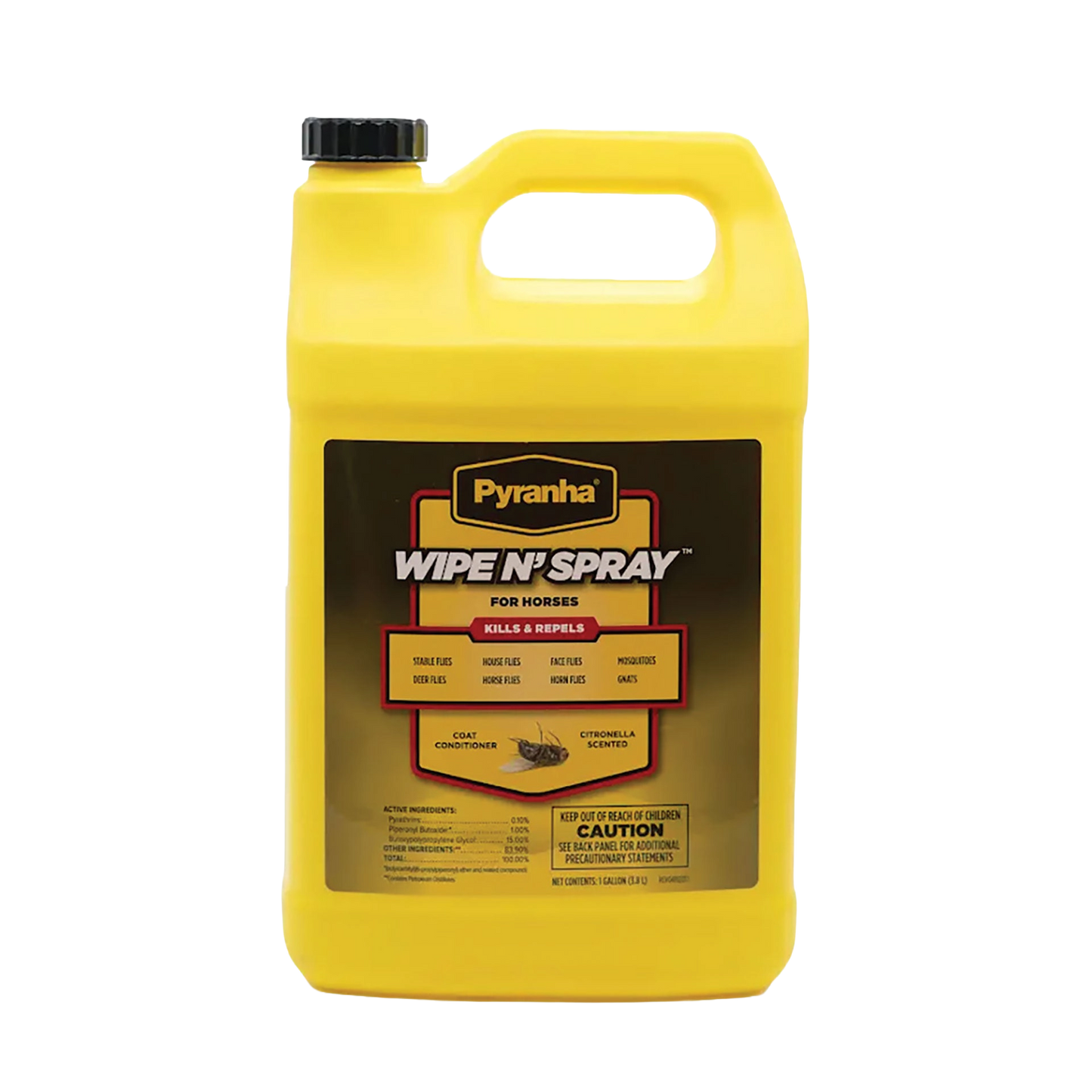 Pyranha® Wipe N Spray Oil Base Equine Fly Spray,"Yellow gallon jug with handle and black cap"