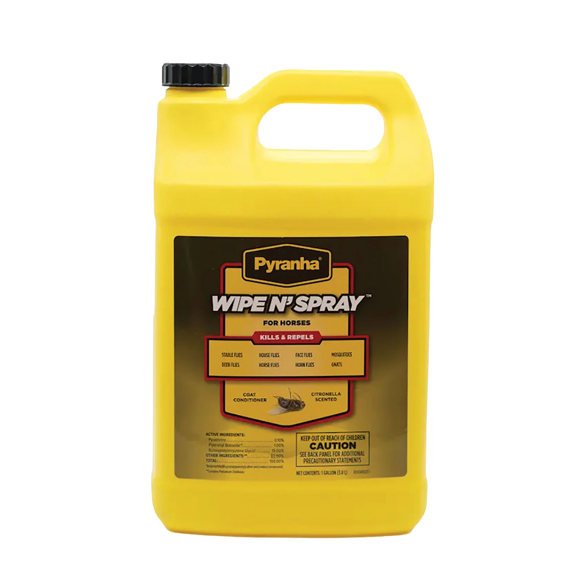 Pyranha® Wipe N Spray Oil Base Equine Fly Spray,"Yellow gallon jug with handle and black cap"
