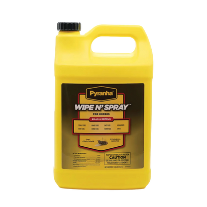 Pyranha® Wipe N Spray Oil Base Equine Fly Spray,"Yellow gallon jug with handle and black cap"