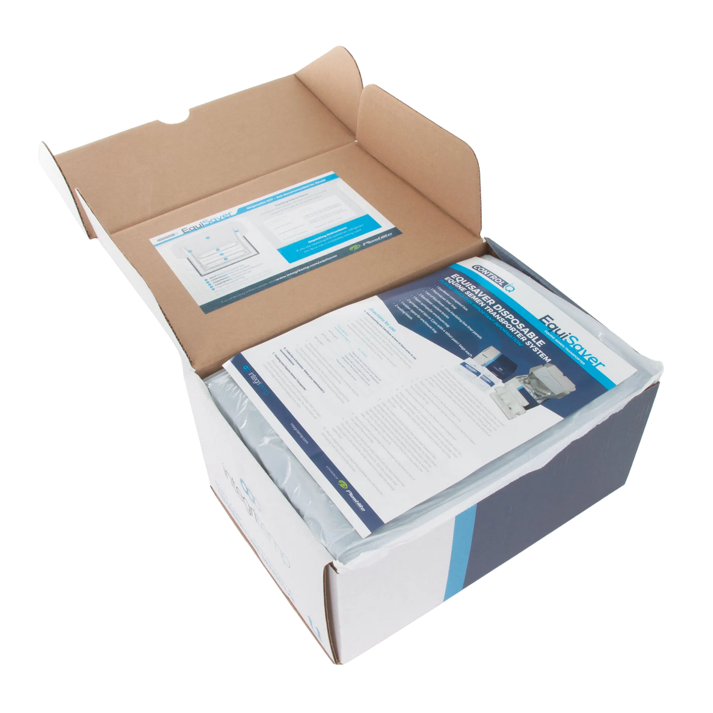 EquiSaver Cooled Semen Shipper,"Open insulated shipping box with liner and instruction sheets"