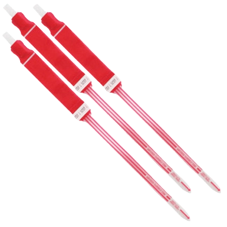 Plastic ID Collars,"Three red plastic ID collars with clear stems"