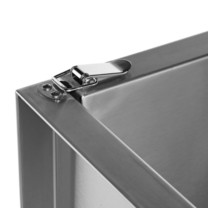 Dog Grooming Electric Tub with Sliding Door by Waggz,"Stainless steel tub corner with metal latch detail"