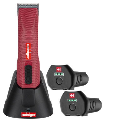 Opal Xtend Vet Edition Cordless Clipper with 40 blade and Two Batteries,"Red cordless clipper with charging stand and two batteries"