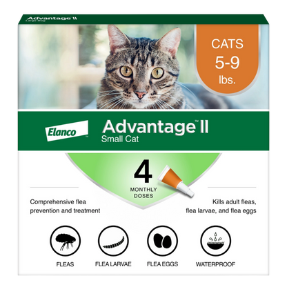 Advantage™ II for Cats,"Front of box with tabby cat and orange 5–9 lbs label"