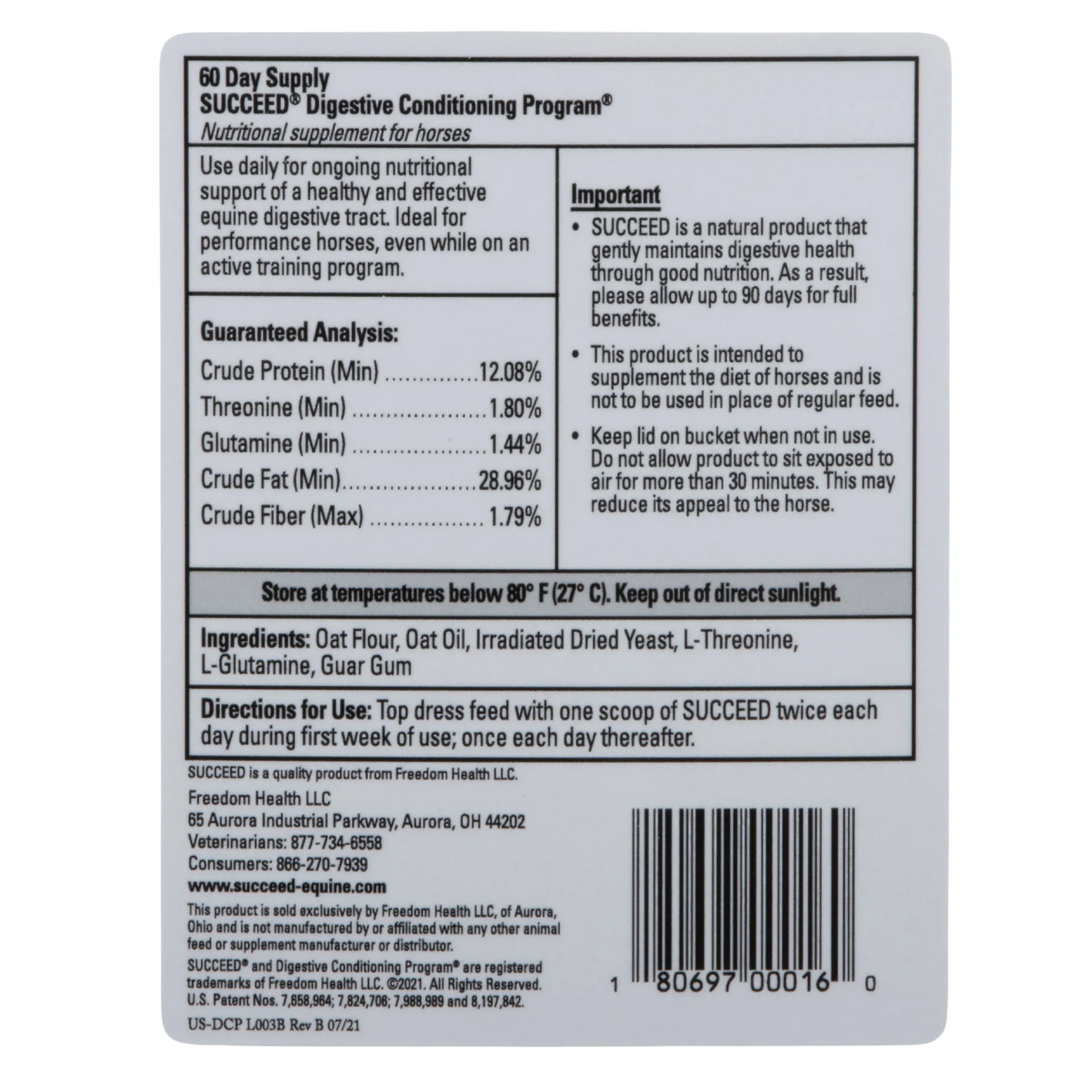 SUCCEED® DCP,"Back label with supplement facts and barcode"