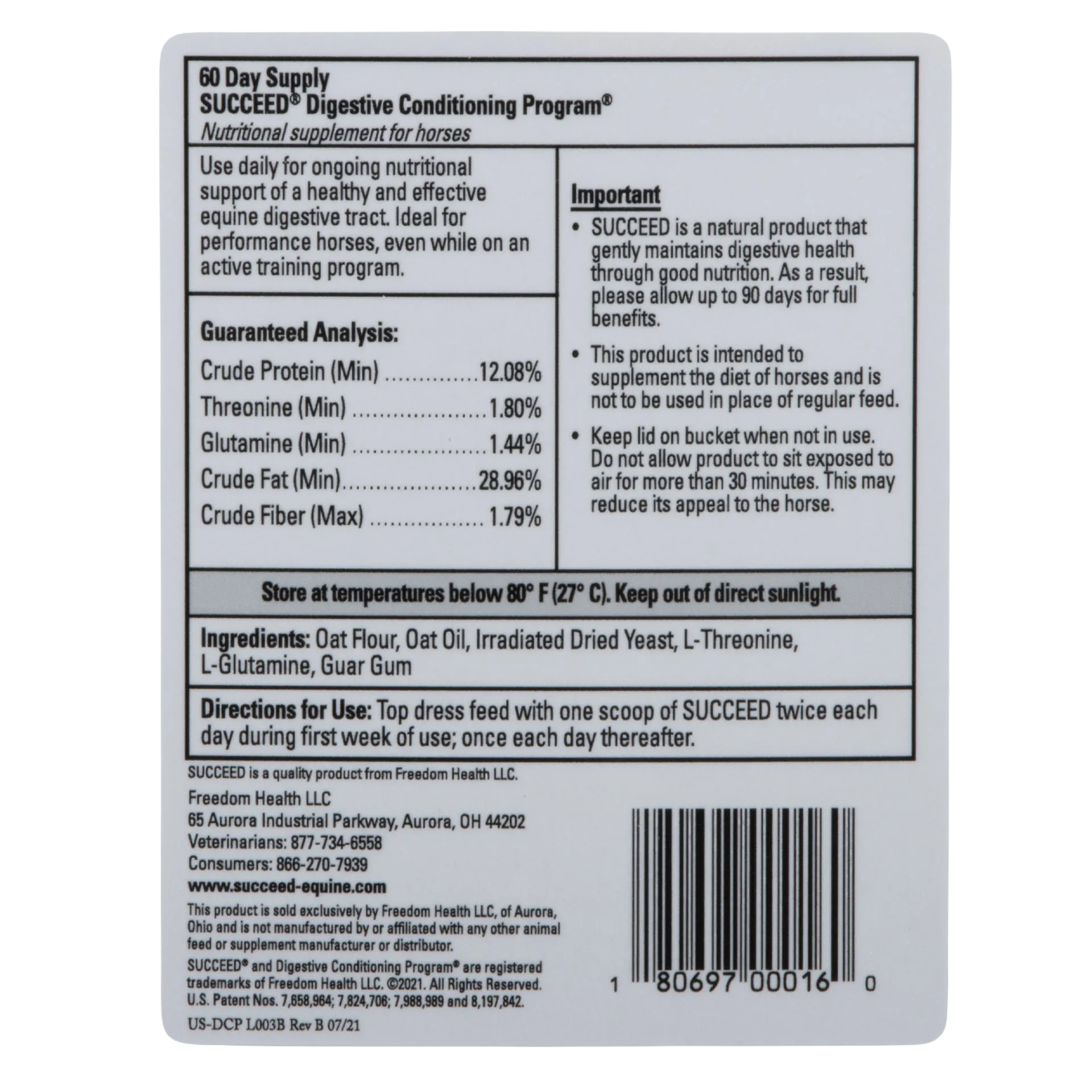 SUCCEED® DCP,"Back label with supplement facts and barcode"