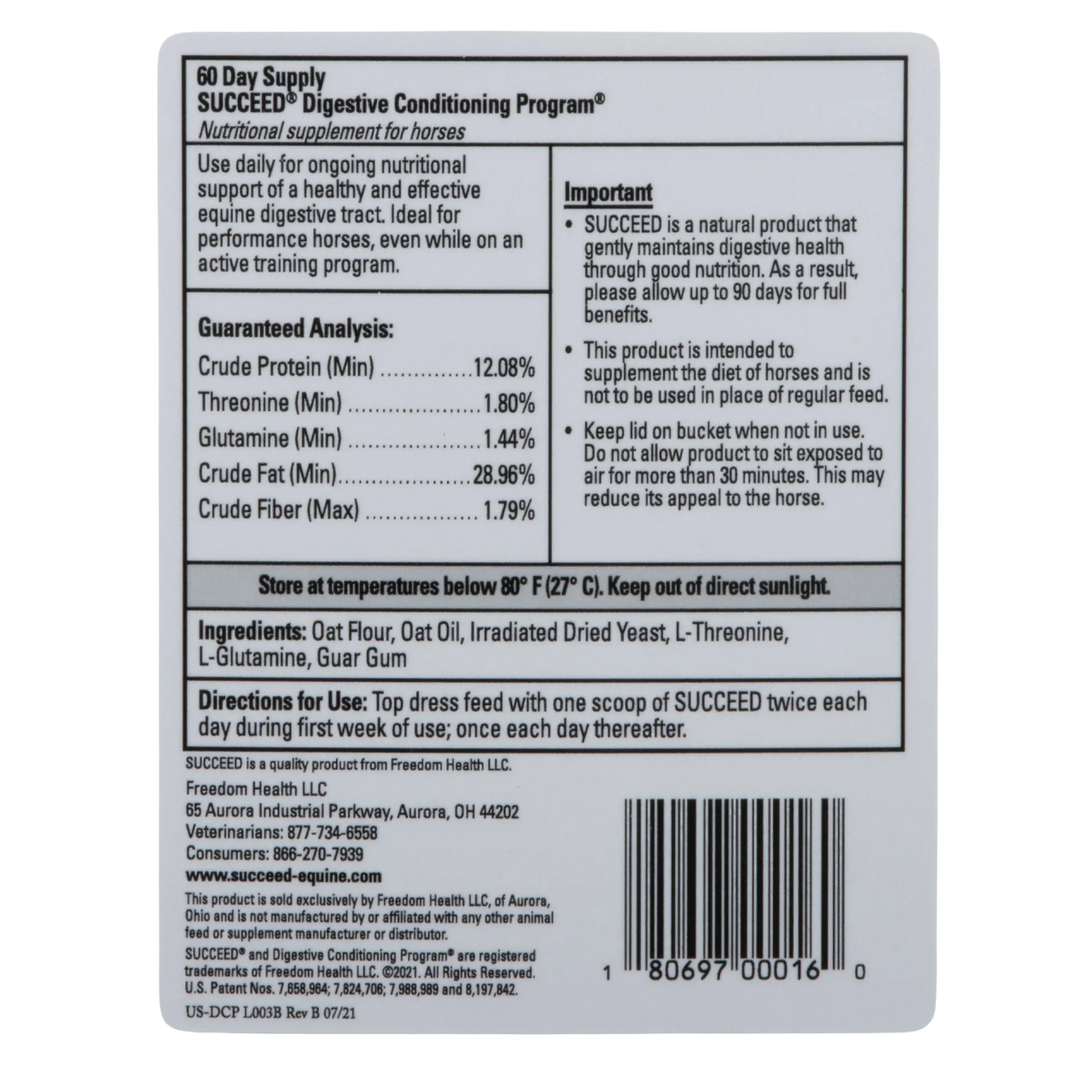 SUCCEED® DCP,"Back label with supplement facts and barcode"