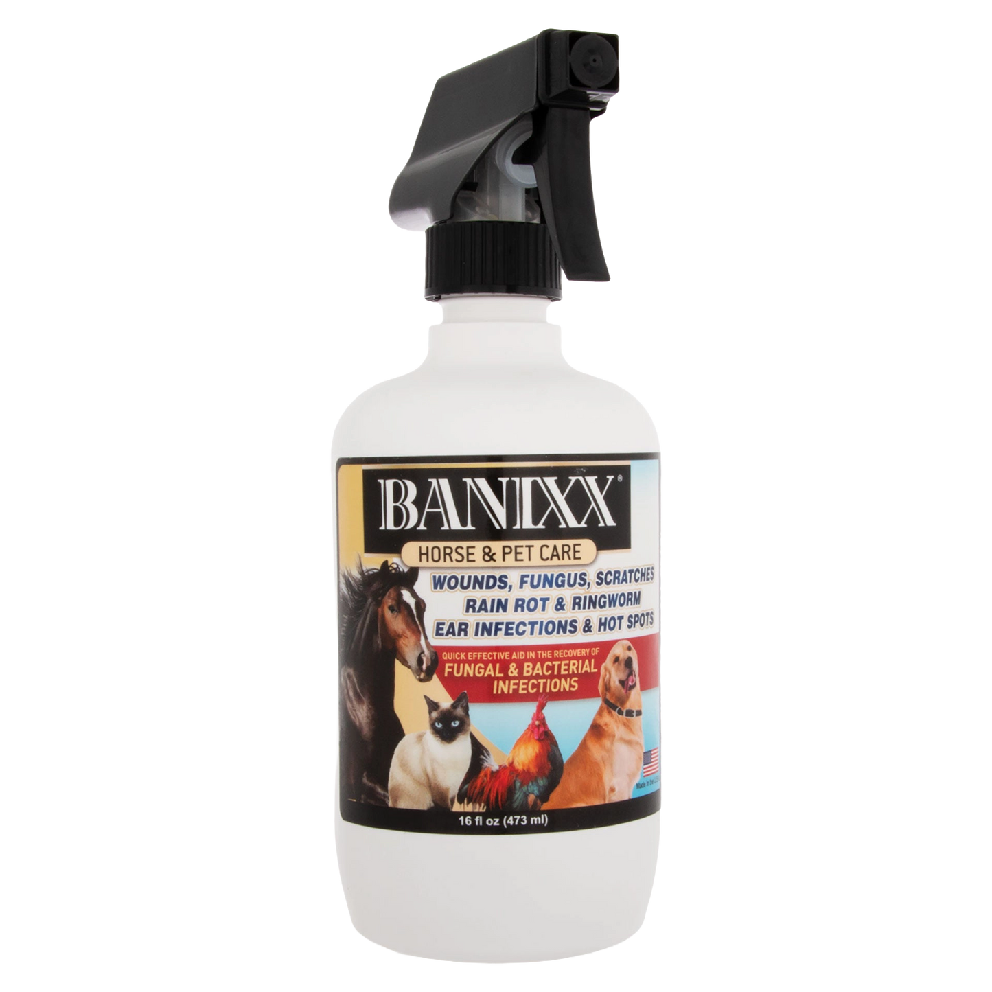 Banixx® Horse and Pet Care Spray,"White spray bottle with black trigger sprayer"