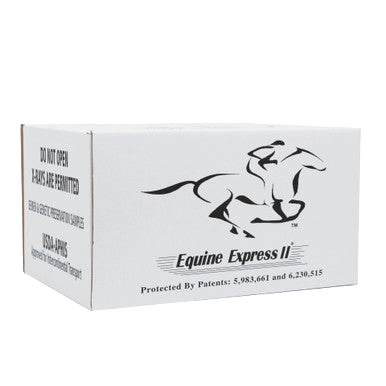 Equine Express II Cooled Semen & Embryo Universal Transport System,"White rectangular shipping box with horse graphic"