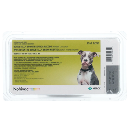 Nobivac® Canine Intra-Trac® Oral Bb,"Plastic blister pack with green label and dog image"