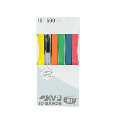 KVP ID Bands,"Assorted color ID bands with marker"