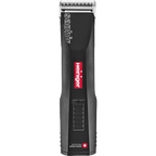 Black Saphir Basic with One Battery by Heiniger and FREE Blade,"Black cordless clipper with silver blade, front view"
