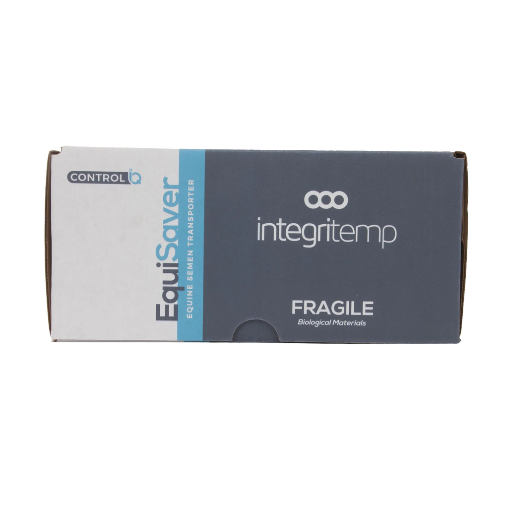 EquiSaver Cooled Semen Shipper,"Rectangular shipping box with white and dark gray front panel"