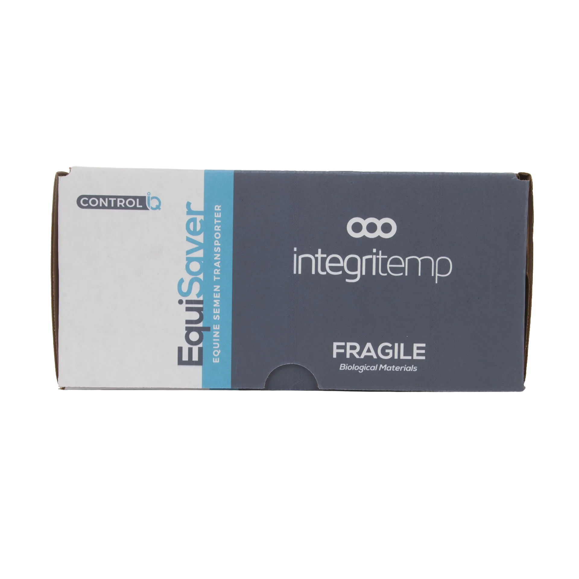 EquiSaver Cooled Semen Shipper,"Rectangular shipping box with white and dark gray front panel"