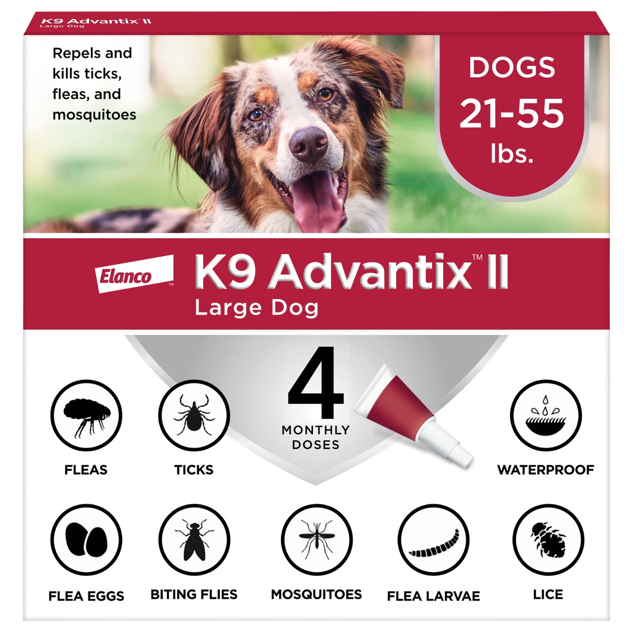 K9 Advantix™ II,"Front of box with dog photo and applicator tube"