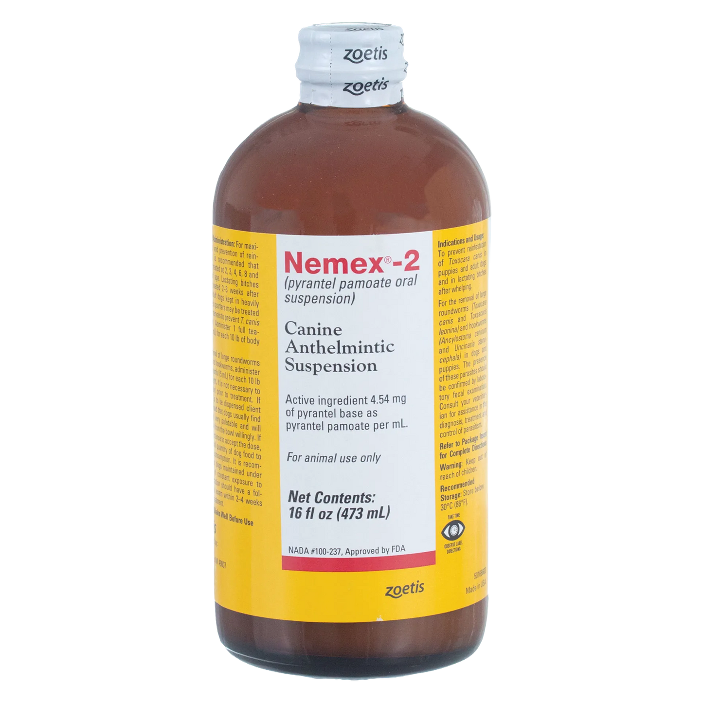 Nemex®-2 Dewormer for Dogs,"Brown bottle with yellow label and white cap"