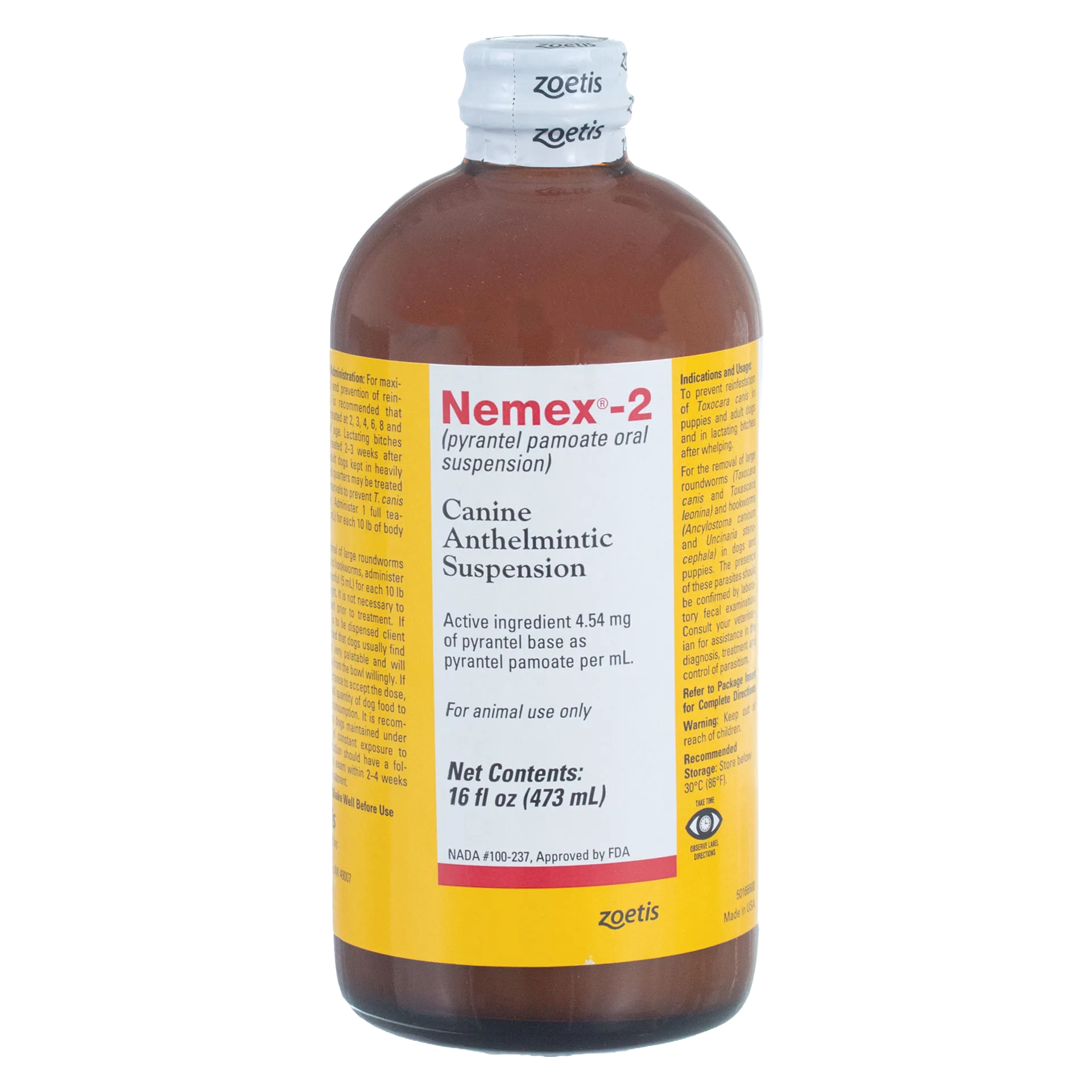 Nemex®-2 Dewormer for Dogs,"Brown bottle with yellow label and white cap"
