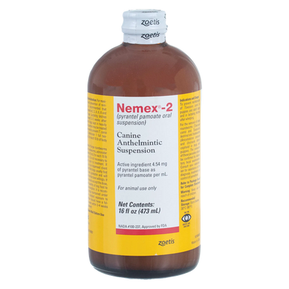 Nemex®-2 Dewormer for Dogs,"Brown bottle with yellow label and white cap"