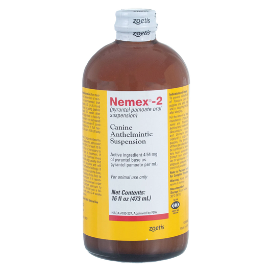 Nemex®-2 Dewormer for Dogs,"Brown bottle with yellow label and white cap"