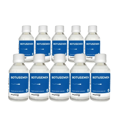 BotuSemen Standard,"Ten white bottles with blue labels in two rows"
