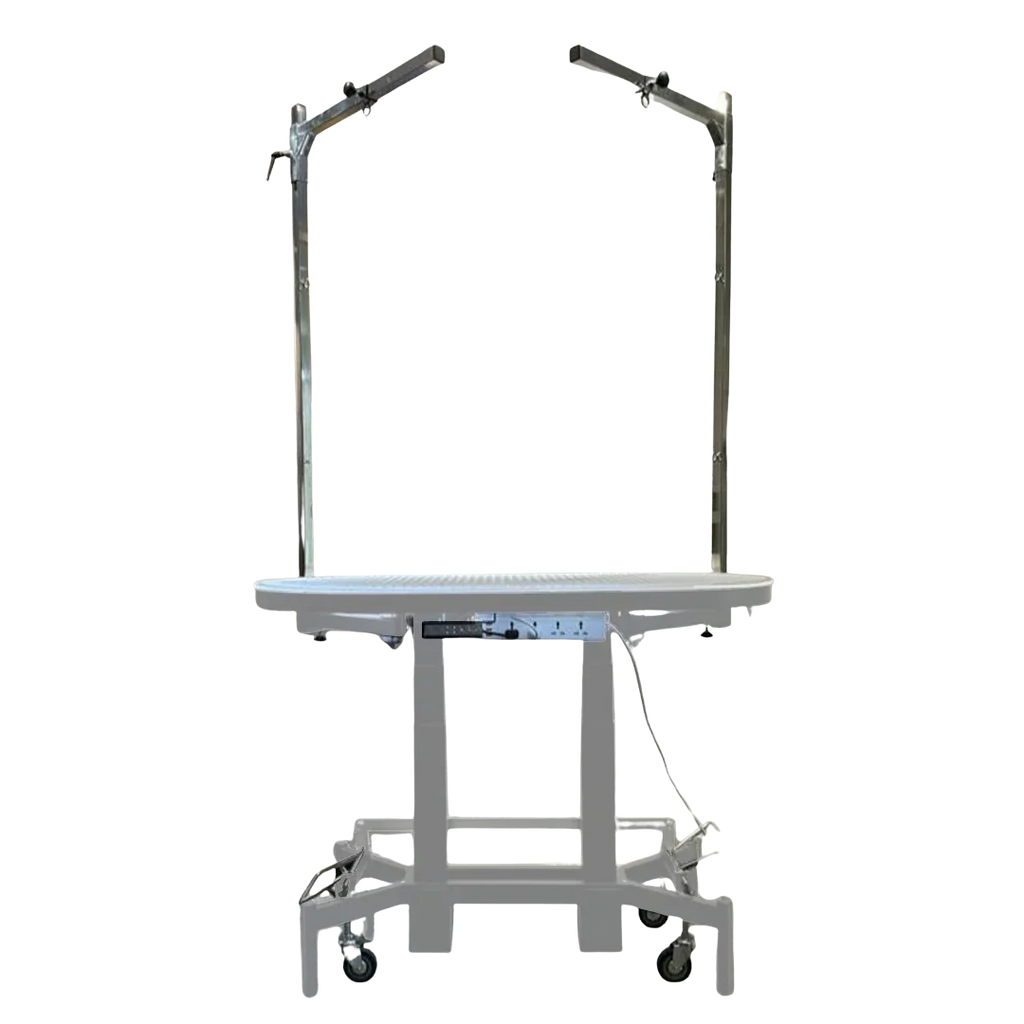 Premium Electric Table by TZGroom,"Round grooming table with overhead arm and wheeled base"