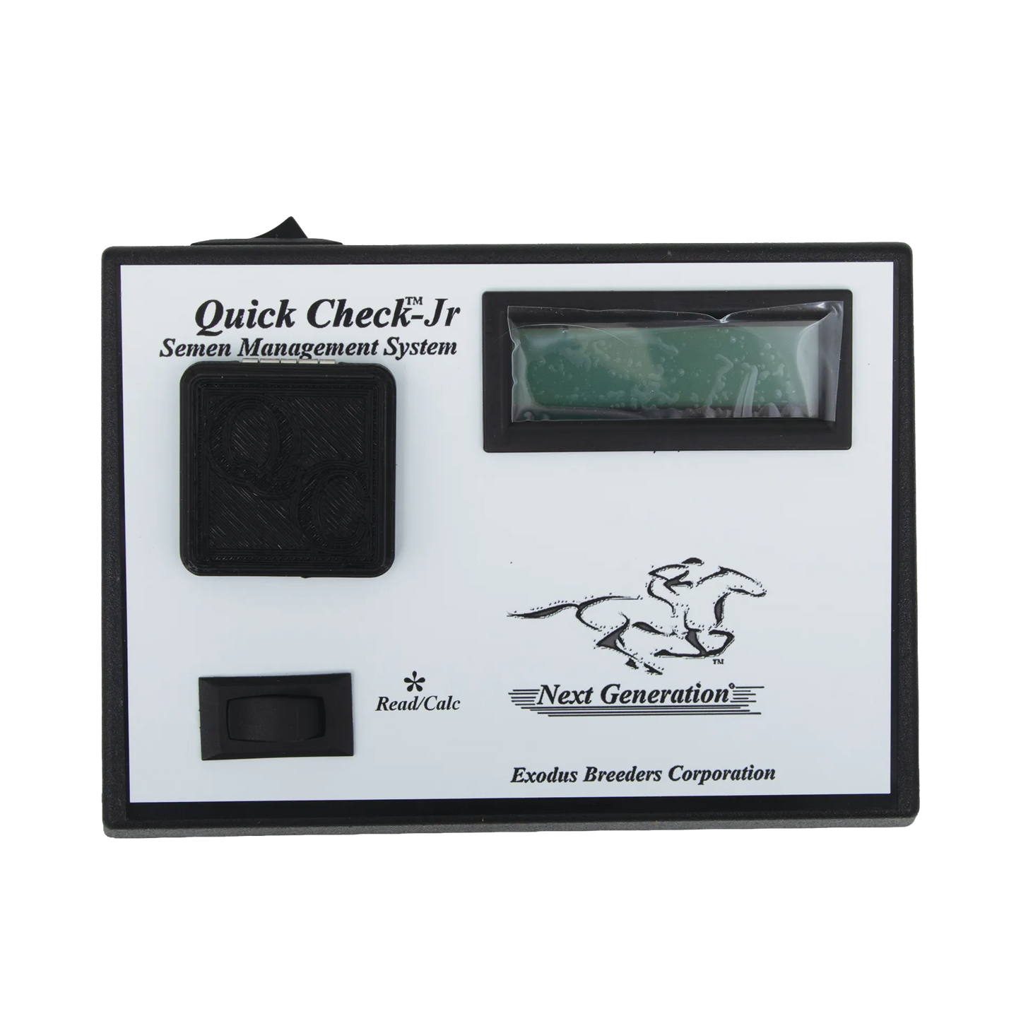 Quick Check Semen Counting System,"Front view of testing device with display window and button"