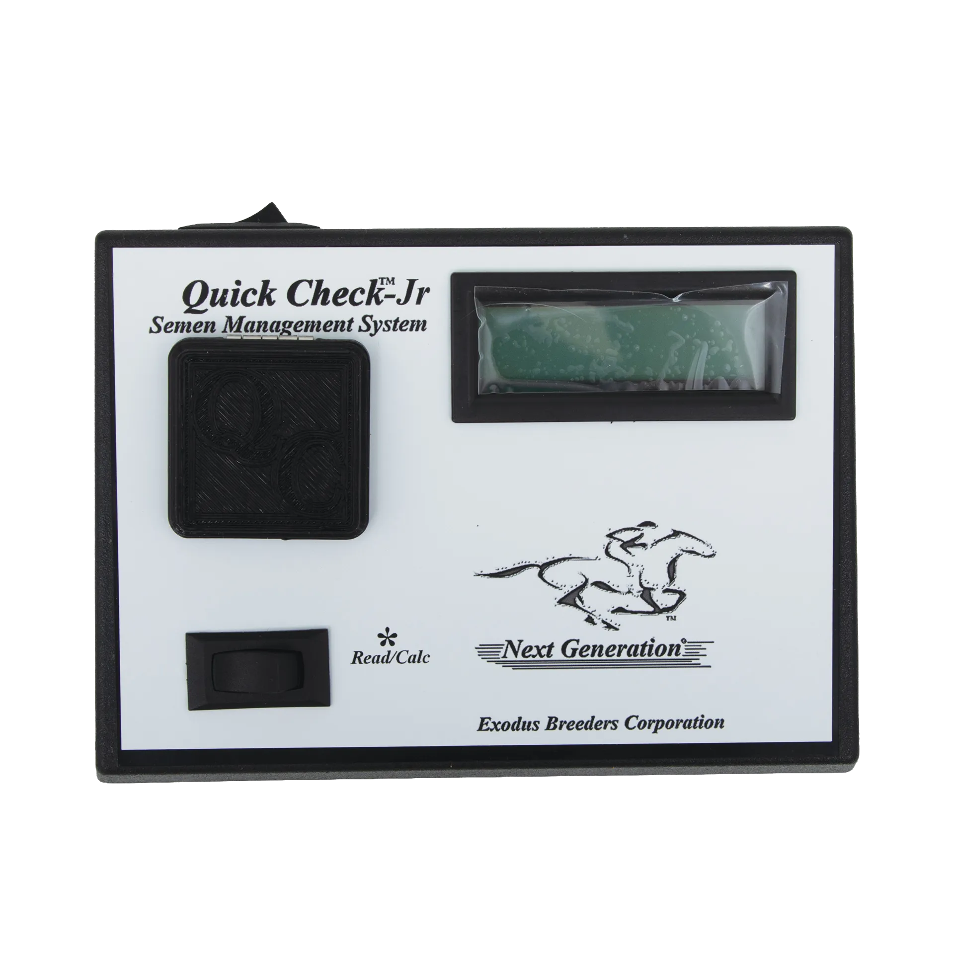Quick Check Semen Counting System,"Front view of testing device with display window and button"