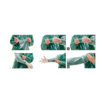 Super Soft Clear OB Sleeves,"Collage of clear sleeve application steps on green gown"
