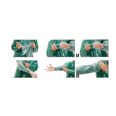 Super Soft Clear OB Sleeves,"Collage of clear sleeve application steps on green gown"