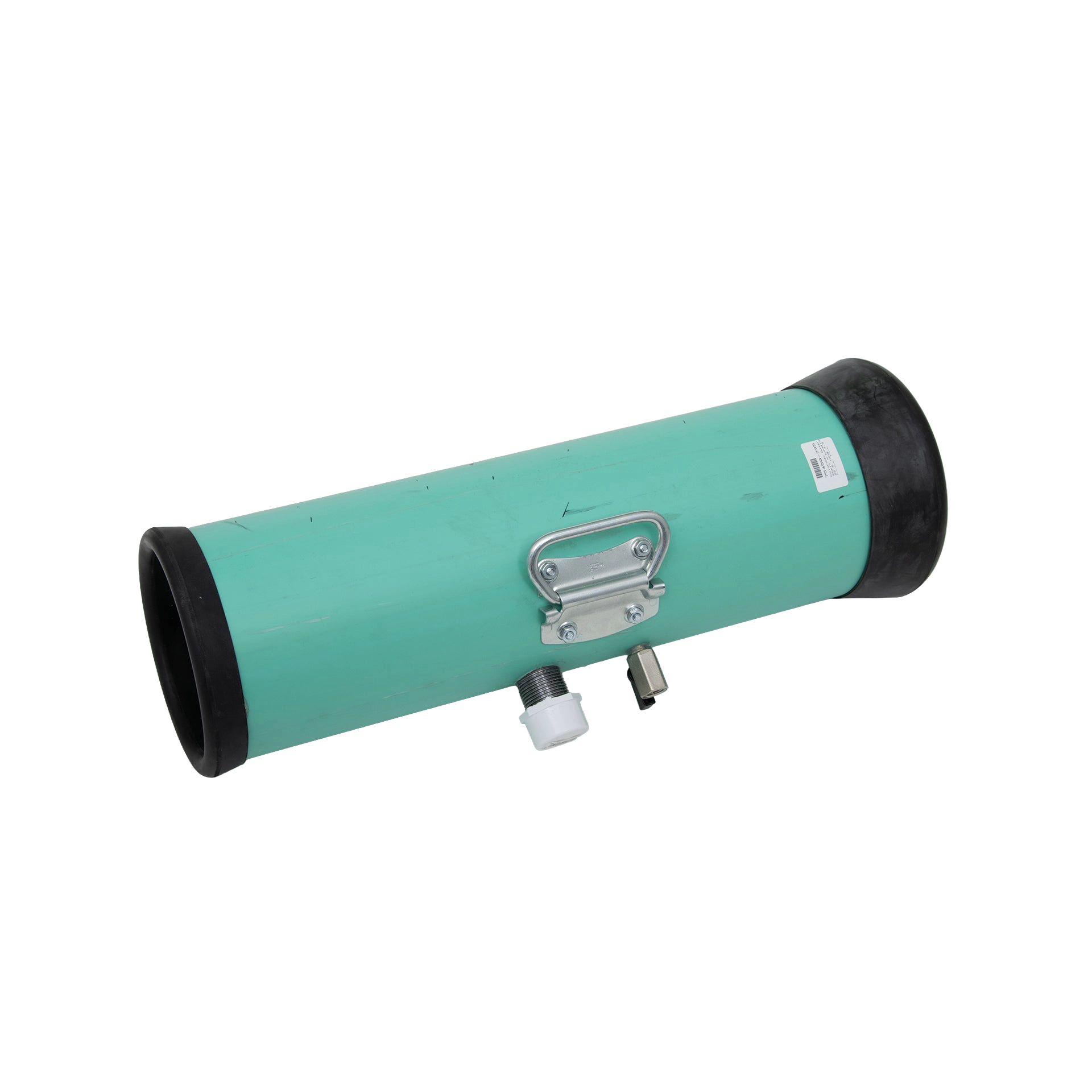Colorado Outer Shell with padding,"Turquoise cylindrical shell with black end padding and metal handle"