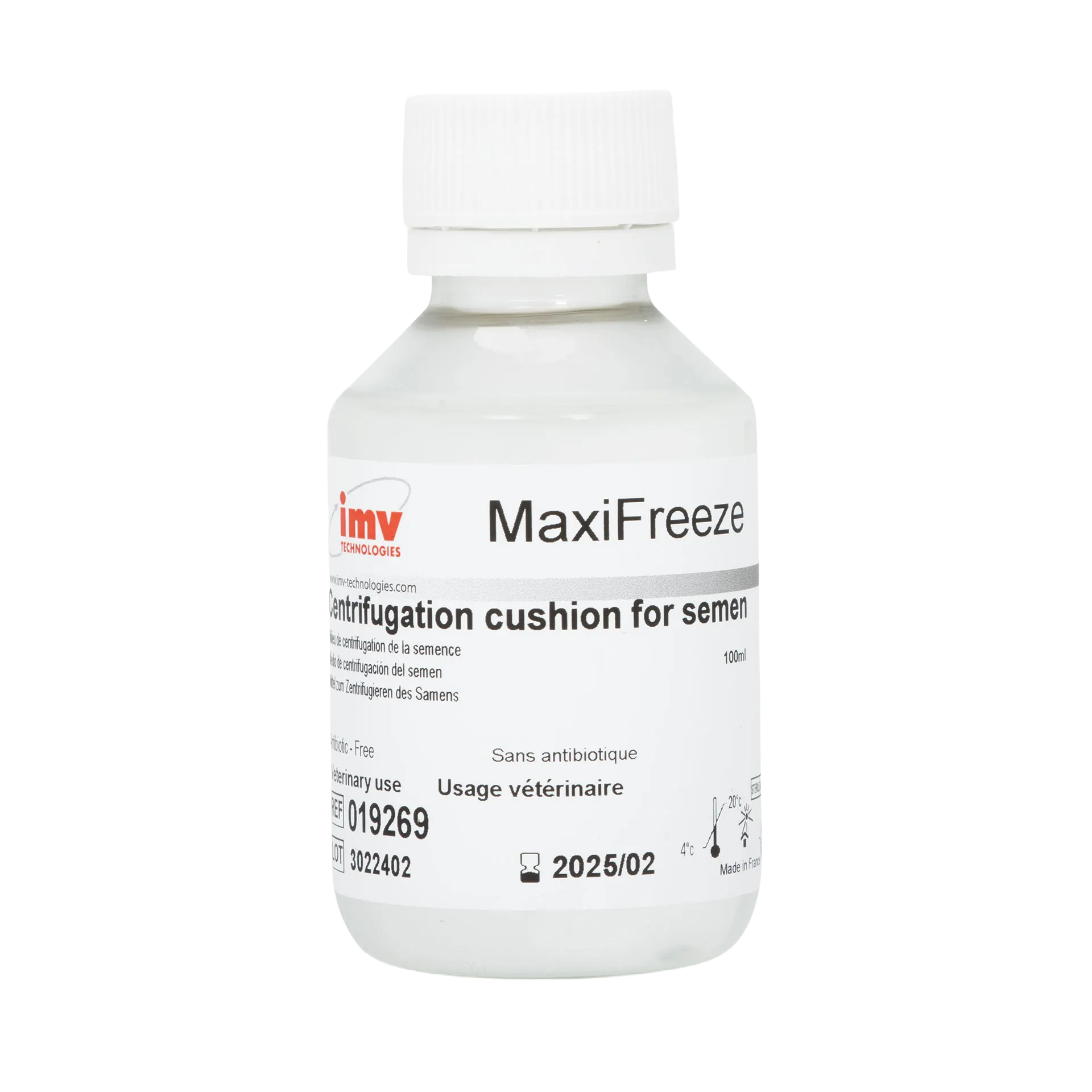 Maxi Freeze,"White plastic bottle with screw cap and front label"
