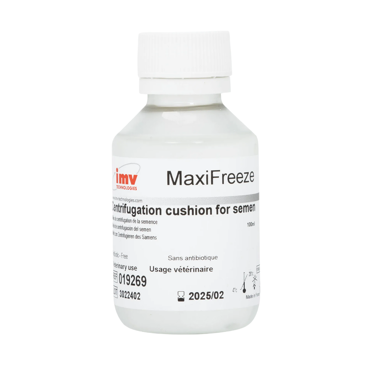 Maxi Freeze,"White plastic bottle with screw cap and front label"