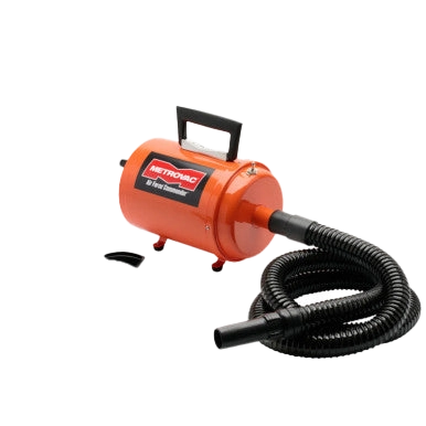 Air Force Commander Two Speed Dryer,"Orange pet dryer with black hose and handle"