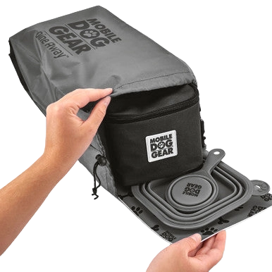 Mobile Dog Gear Dine Away® Food Set,"Gray zippered travel bag with pullout collapsible bowls"