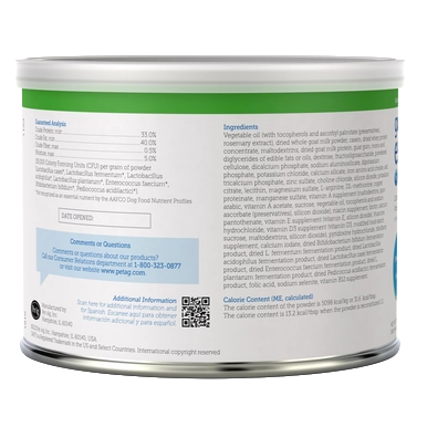 PetAg Goat's Milk Esbilac Puppy Milk Replacer Powder for Puppies,"Back view of powder can with ingredient label"
